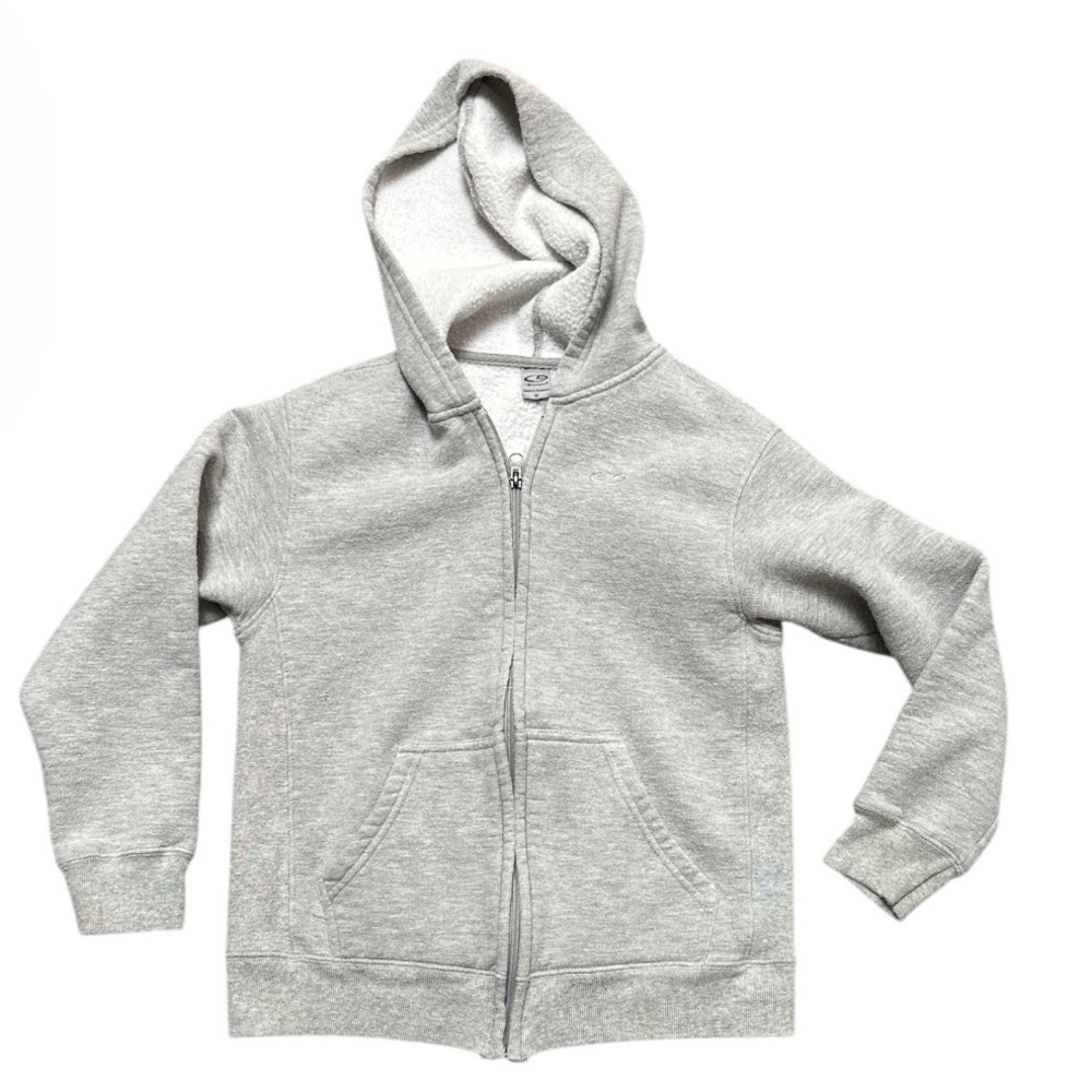 Champion Hoodie Full Zip Pockets Grey Fleece lined Pockets Flaw kids Medium
